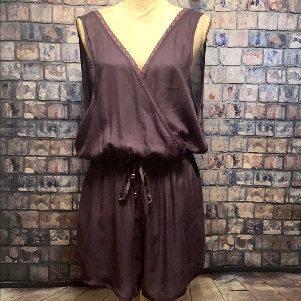 💜PURPLE ROMPER LOW V FRONT & BACK LACE TRIMMED - Picture 2 of 8